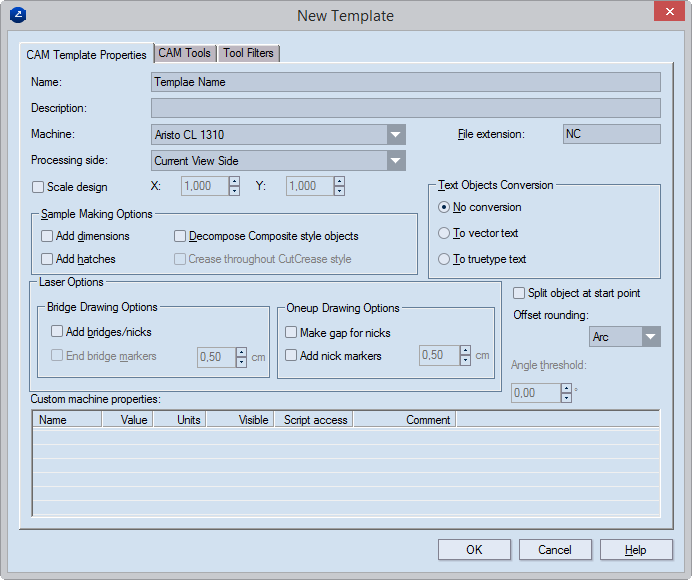 CAM Template Properties