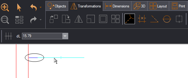 Line extended to the nearest point of intersection