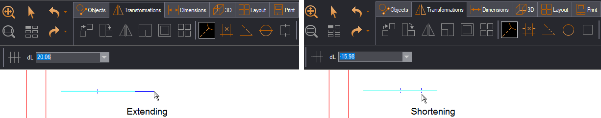 Extended/shortened line